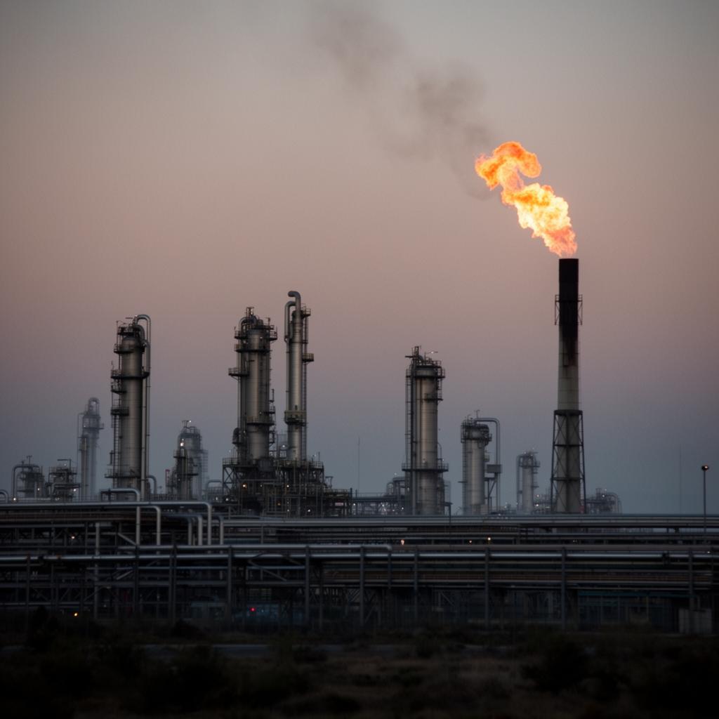 Oil & gas refinery at dusk